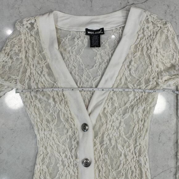 Wet Seal Cream Lace Button Cardigan Sheer Floral Long Sleeve Women’s Small Y2K - Picture 7 of 13